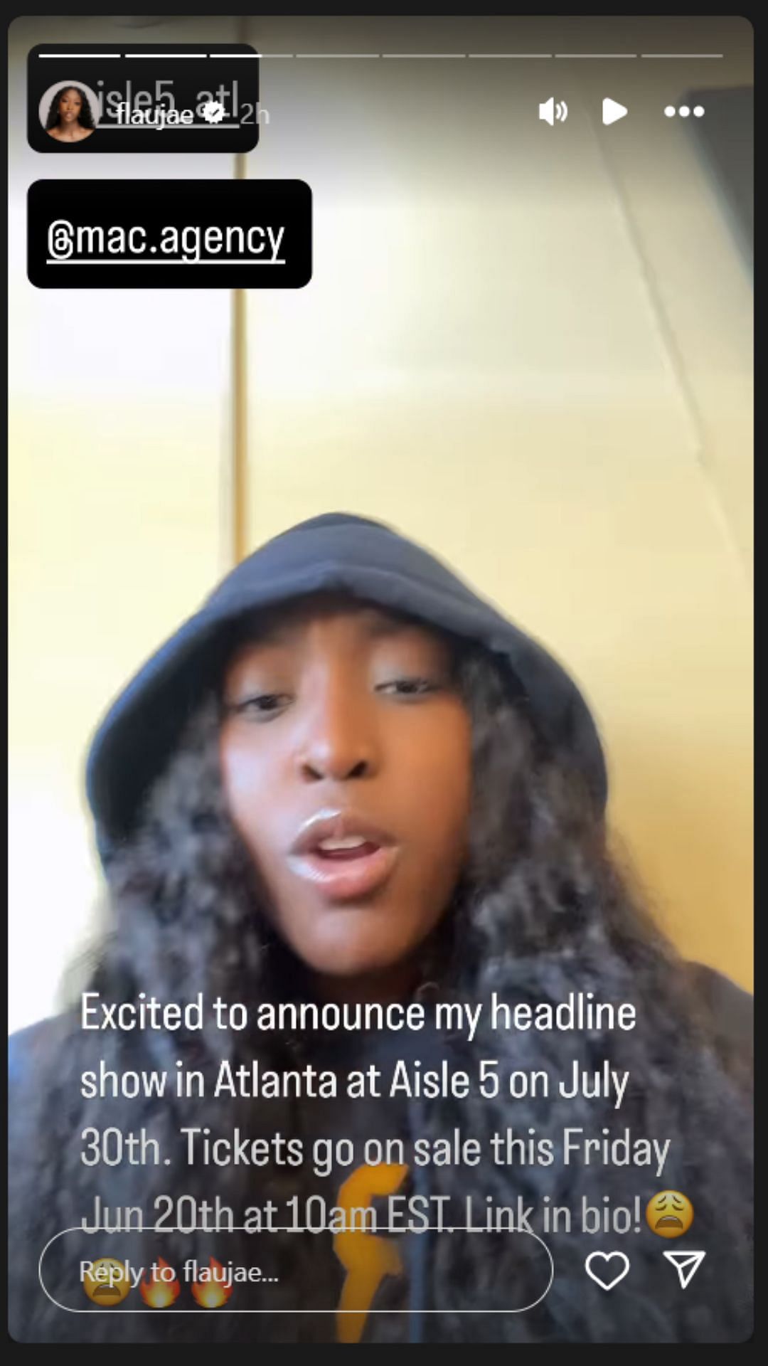 Flau'jae Johnson shares latest music career announcement on IG story. Image via @flaujae
